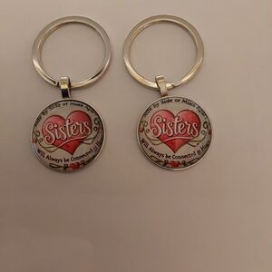 Set Of Sisters Heart Keychain Set - Pink & Silver